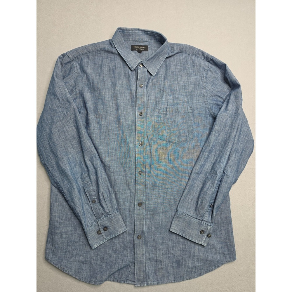 Banana Republic Shirt Men's XL Blue Soft Wash Slim Fit Button-Up Everyday Wear